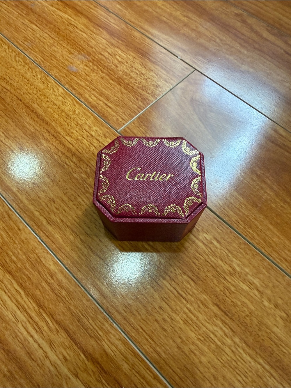 Cartier Burgundy and Gold Octagonal Jewelry Box